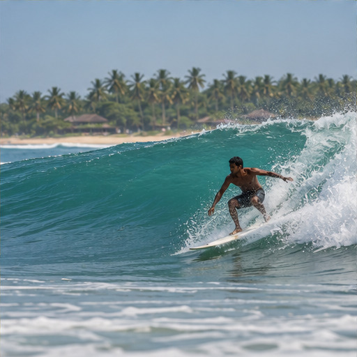 Surfer riding a wave in Sri Lanka